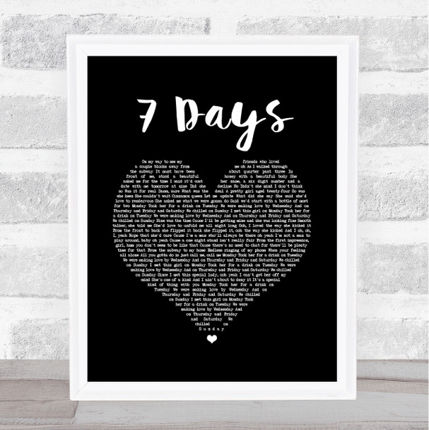 Craig David 7 Days Black Heart Song Lyric Print