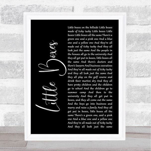 Pete Seeger Little Boxes Black Script Song Lyric Print