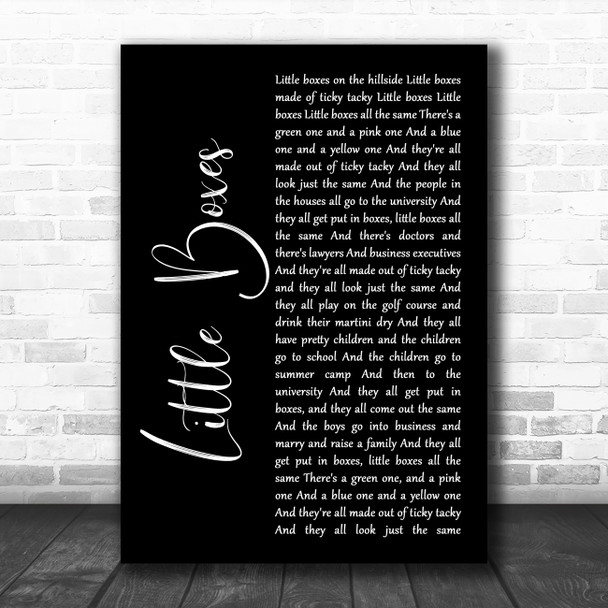 Pete Seeger Little Boxes Black Script Song Lyric Print
