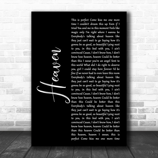 Kane Brown Heaven Black Script Song Lyric Print