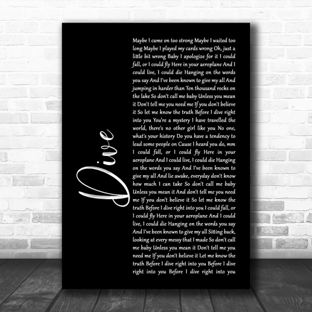 Ed Sheeran Dive Black Script Song Lyric Print