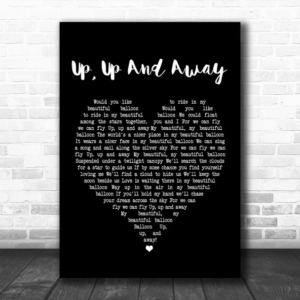 The 5th Dimension Up, Up And Away Black Heart Song Lyric Music Wall Art Print