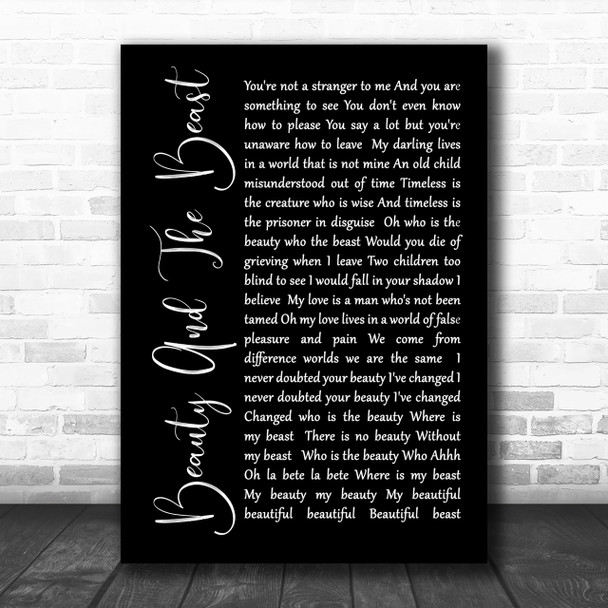 Stevie Nicks Beauty And The Beast Black Script Song Lyric Music Wall Art Print