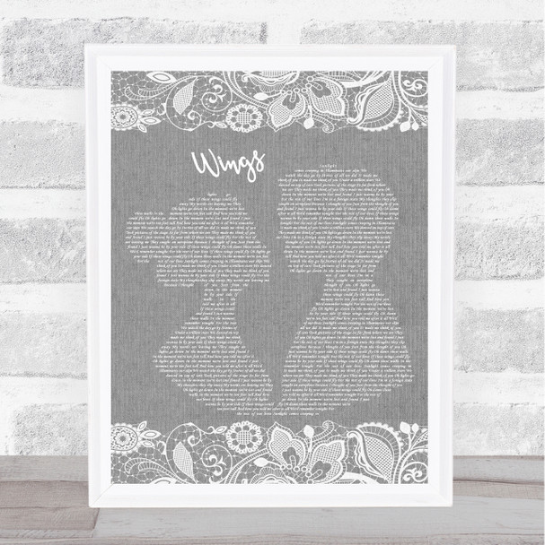 Birdy Wings Burlap & Lace Grey Song Lyric Quote Print