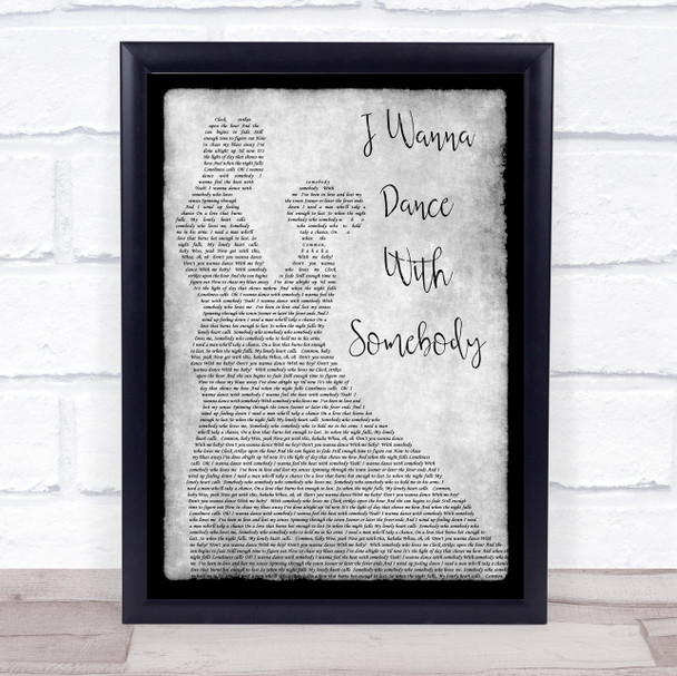 Whitney Houston I Wanna Dance With Somebody Man Lady Dancing Grey Song Print