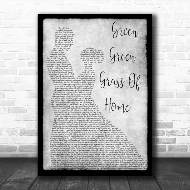 Tom Jones Green Green Grass Of Home Man Lady Dancing Grey Song Lyric Quote Print