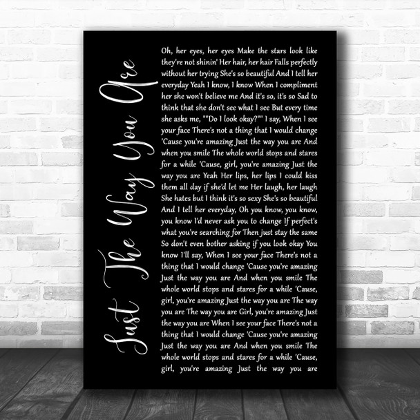 Bruno Mars Just The Way You Are Black Script Song Lyric Music Wall Art Print