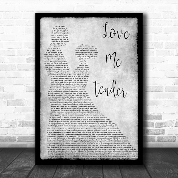 Elvis Presley Love Me Tender Man Lady Dancing Grey Song Lyric Quote Print
