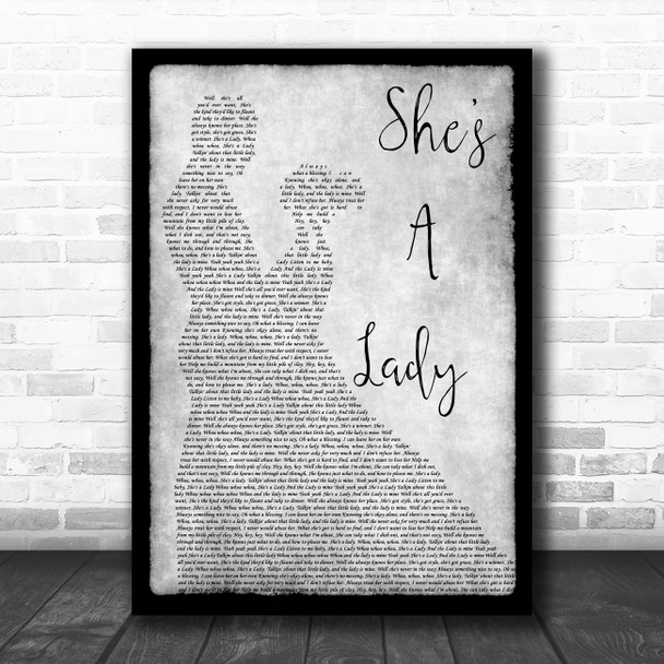 Tom Jones She's A Lady Man Lady Dancing Grey Song Lyric Quote Print