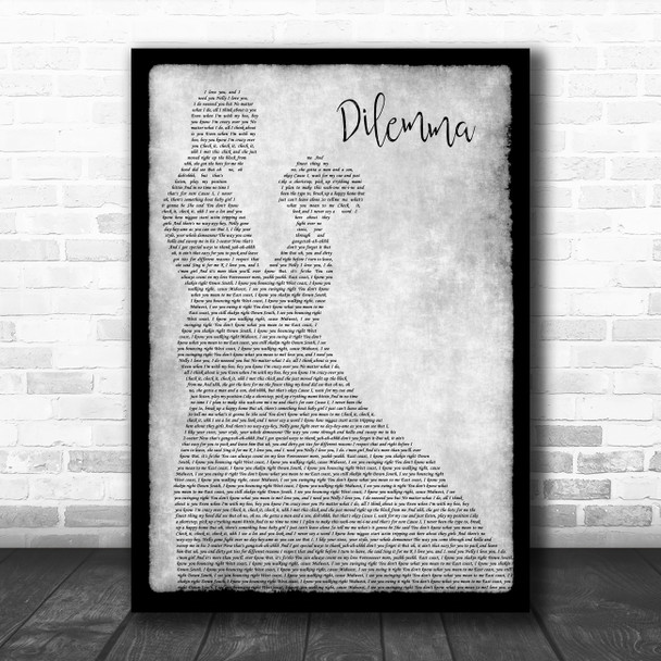 Nelly & Kelly Rowland Dilemma Man Lady Dancing Grey Song Lyric Quote Print