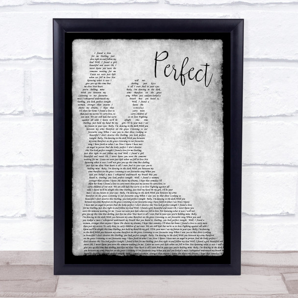 Ed Sheeran Perfect Grey Song Lyric Man Lady Dancing Quote Print