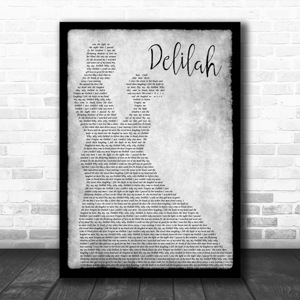 Tom Jones Delilah Man Lady Dancing Grey Song Lyric Quote Print