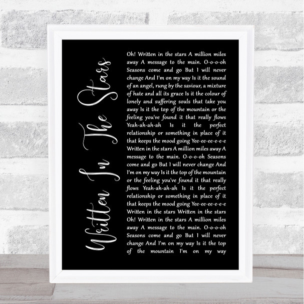 Tinie Tempah Written In The Stars Black Script Song Lyric Music Wall Art Print