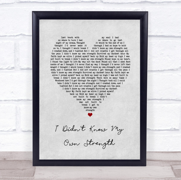Whitney Houston I Didn't Know My Own Strength Grey Heart Song Lyric Print