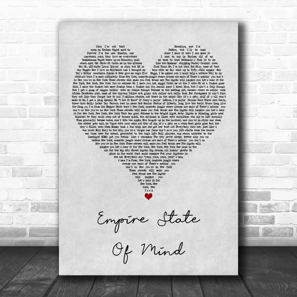 Jay-Z feat Alicia Keys Empire State Of Mind Grey Heart Song Lyric Print