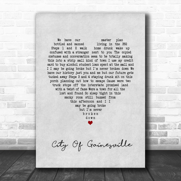 Less Than Jake City Of Gainesville Grey Heart Song Lyric Print