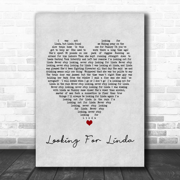 Hue & Cry Looking For Linda Grey Heart Song Lyric Print Hue & Cry Looking For Linda Grey Heart Song Lyric Print