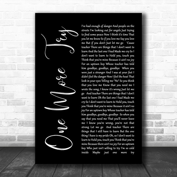 George Michael One More Try Black Script Song Lyric Music Wall Art Print