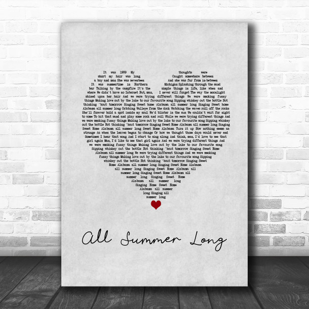 Kid Rock All Summer Long Grey Heart Song Lyric Print