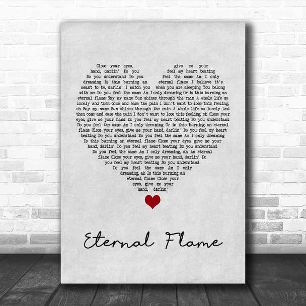 The Bangles Eternal Flame Grey Heart Song Lyric Print