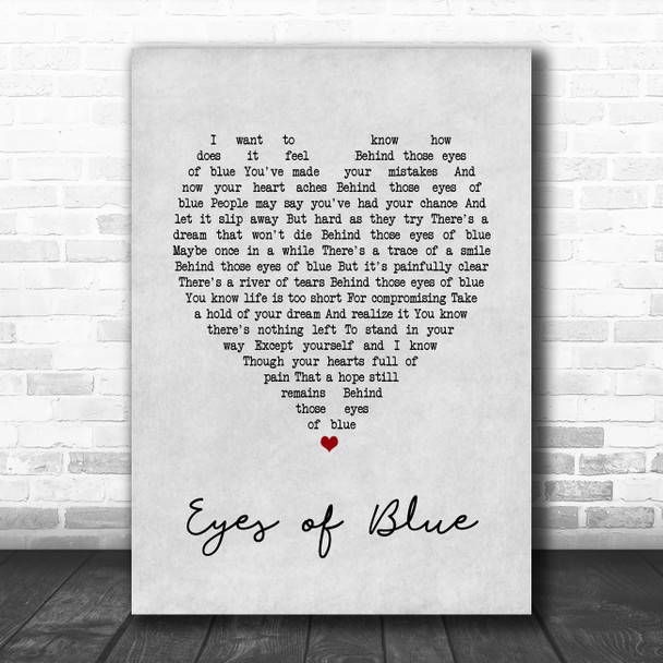 Paul Carrack Eyes of Blue Grey Heart Song Lyric Print