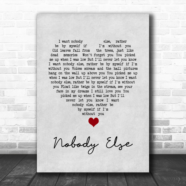 Dylan John Thomas Nobody Else Grey Heart Song Lyric Print