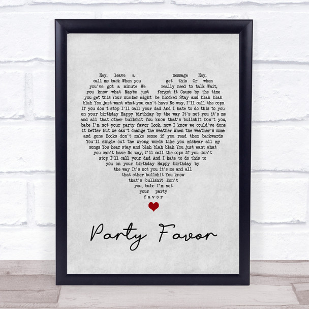 Billie Eilish Party Favor Grey Heart Song Lyric Print