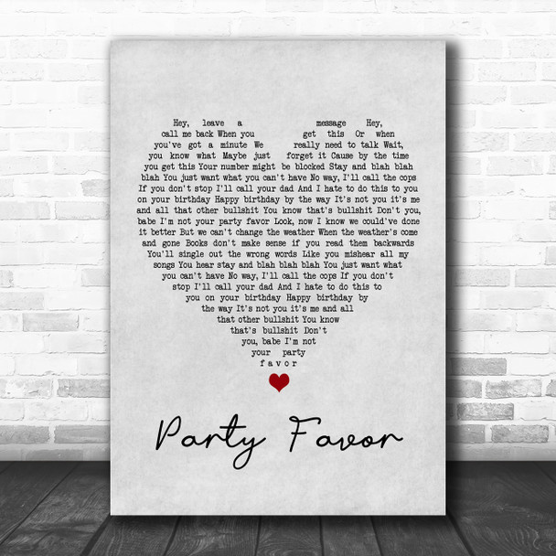 Billie Eilish Party Favor Grey Heart Song Lyric Print