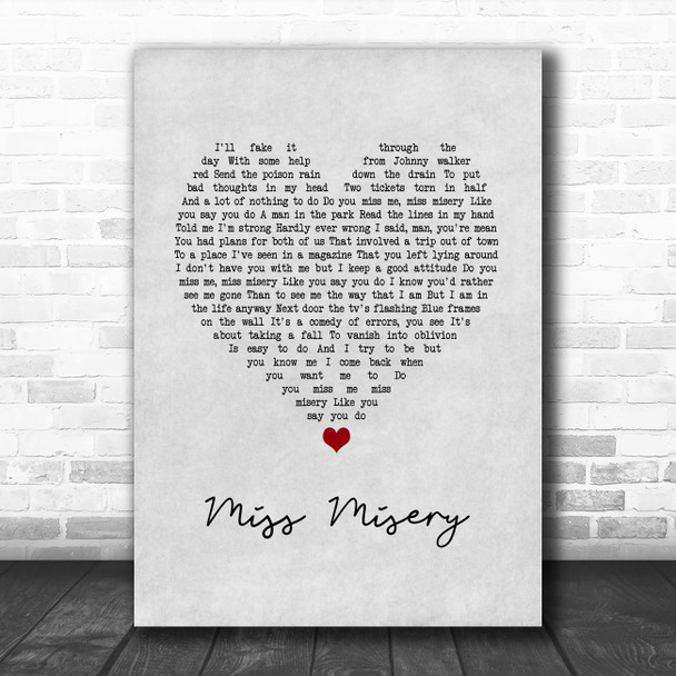 Elliott Smith Miss Misery Grey Heart Song Lyric Print