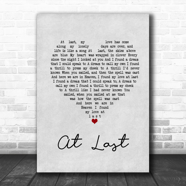 Ella Fitzgerald At Last Grey Heart Song Lyric Print