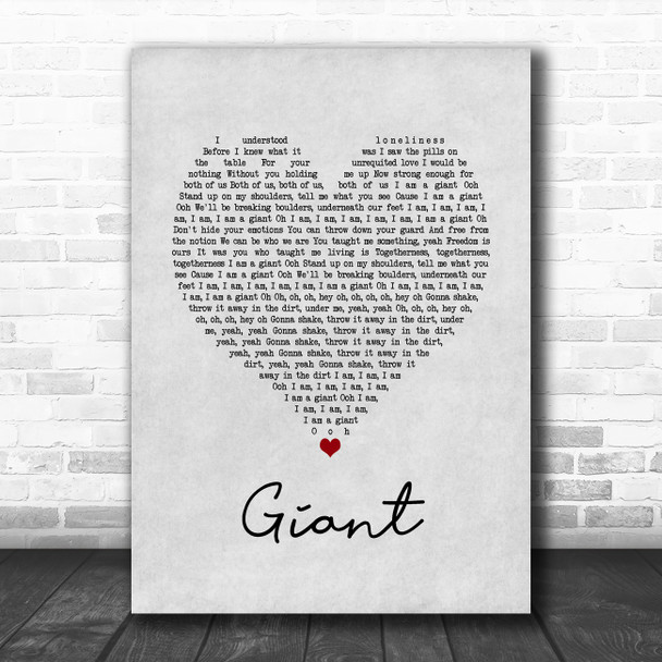 Calvin Harris & Rag'n'Bone Man Giant Grey Heart Song Lyric Print