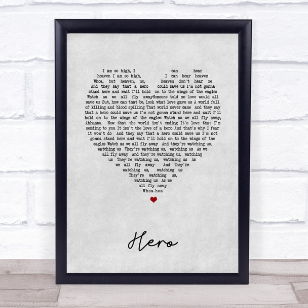 Nickelback Hero Grey Heart Song Lyric Print