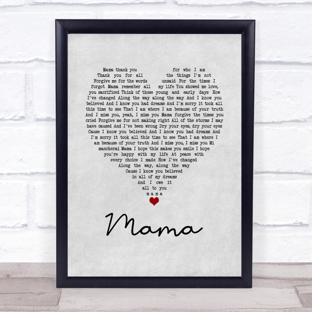 Il Divo Mama Grey Heart Song Lyric Print