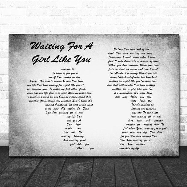Foreigner Waiting For A Girl Like You Man Lady Couple Grey Song Lyric Print