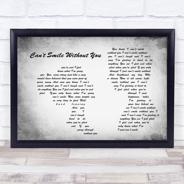 Barry Manilow Can't Smile Without You Man Lady Couple Grey Song Lyric Print