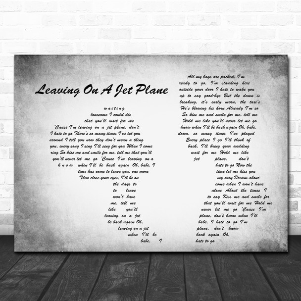 John Denver Leaving On A Jet Plane Man Lady Couple Grey Song Lyric Quote Print