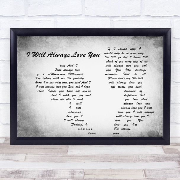 Whitney Houston I Will Always Love You Man Lady Couple Grey Song Lyric Print