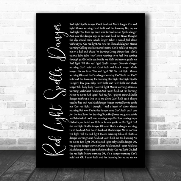 Billy Ocean Red Light Spells Danger Black Script Song Lyric Music Wall Art Print