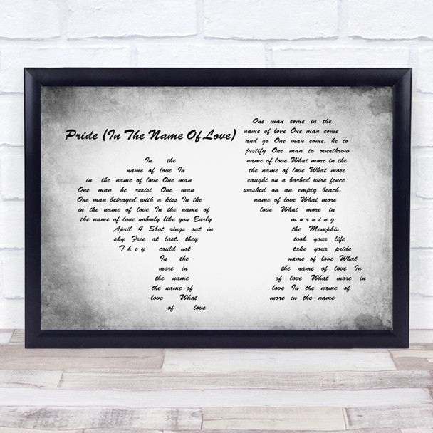 U2 Pride (In The Name Of Love) Man Lady Couple Grey Song Lyric Print