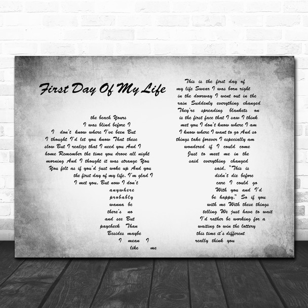 Bright Eyes First Day Of My Life Man Lady Couple Grey Song Lyric Quote Print