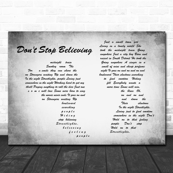 Journey Don't Stop Believing Man Lady Couple Grey Song Lyric Quote Print