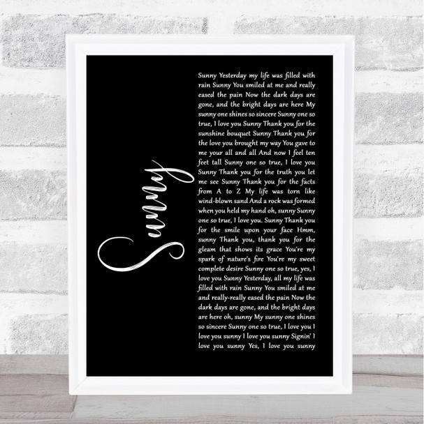 Bobby Hebb Sunny Black Script Song Lyric Music Wall Art Print