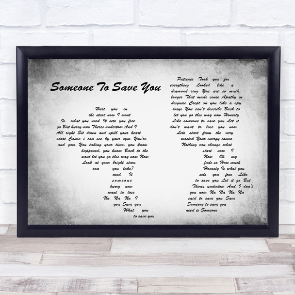 OneRepublic Someone To Save You Man Lady Couple Grey Song Lyric Quote Print