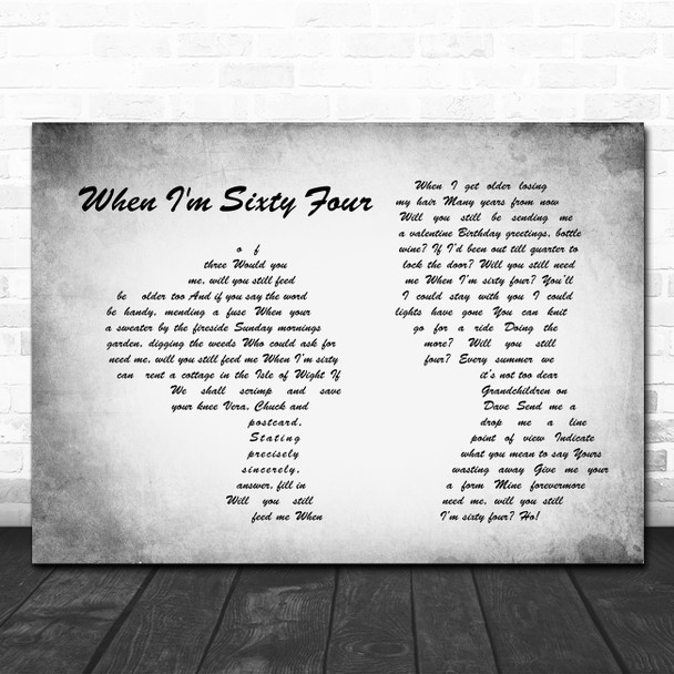 The Beatles When I'm Sixty Four Man Lady Couple Grey Song Lyric Quote Print