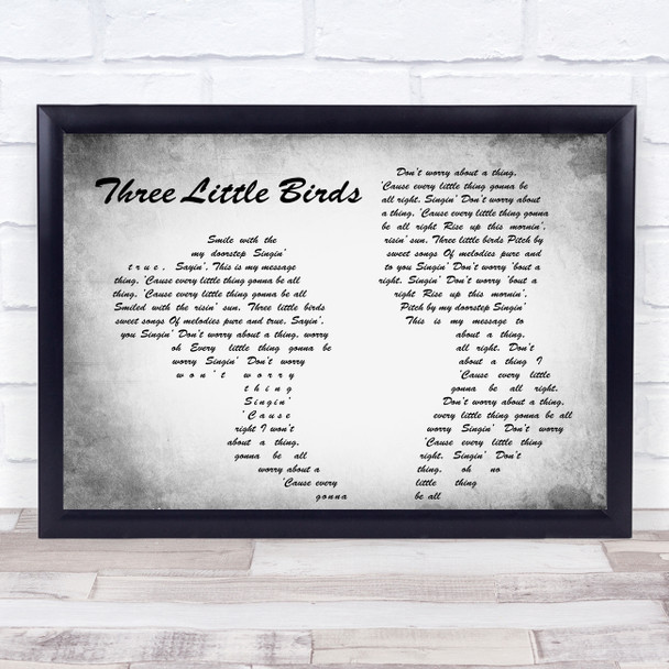 Bob Marley Three Little Birds Man Lady Couple Grey Song Lyric Quote Print