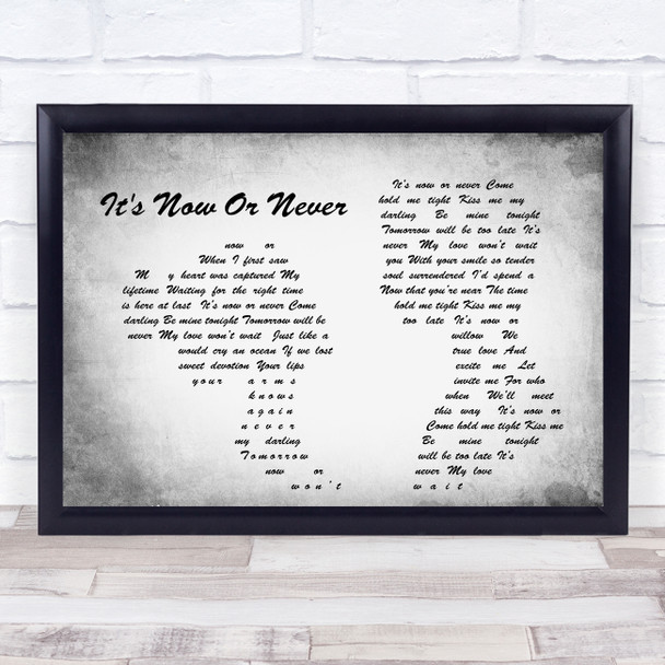 Elvis Presley It's Now Or Never Man Lady Couple Grey Song Lyric Quote Print