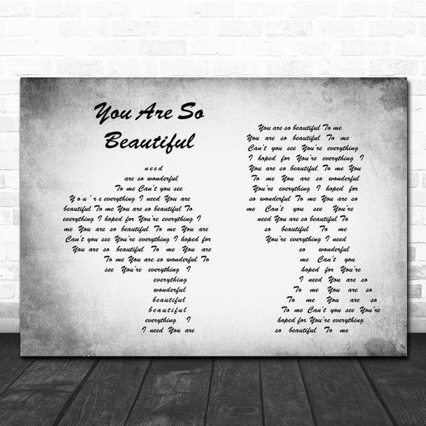 Joe Cocker You are so beautiful Man Lady Couple Grey Song Lyric Print