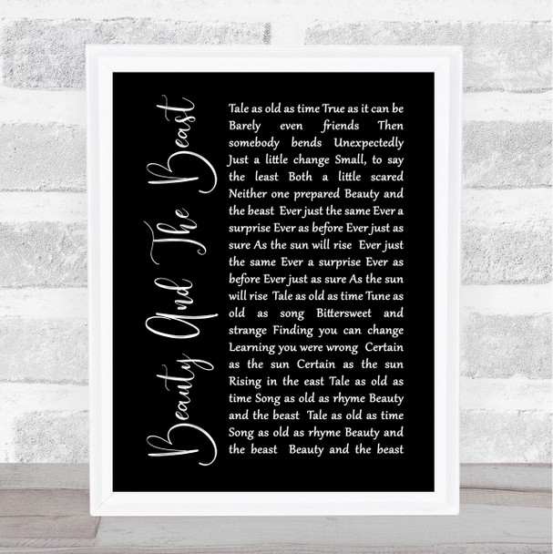 Celine Dione Beauty And The Beast Black Script Song Lyric Music Wall Art Print