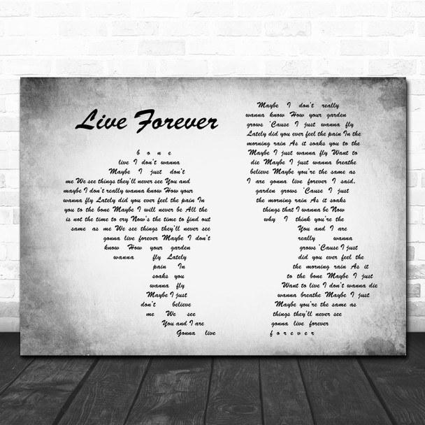 Oasis Live Forever Man Lady Couple Grey Song Lyric Quote Print