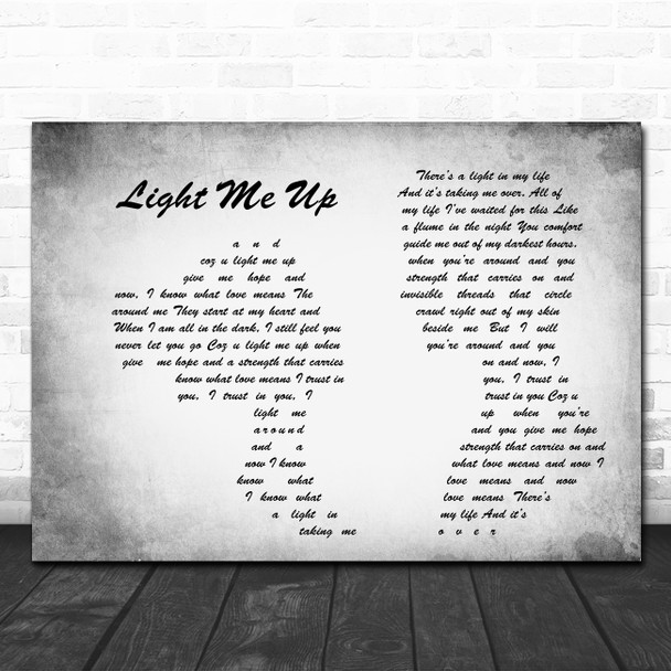 Tom Baxter Light Me Up Man Lady Couple Grey Song Lyric Quote Print